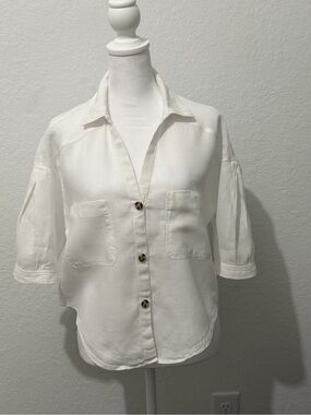 Zara White Linen Button-Up Shirt - Size As